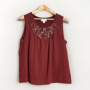 Coldwater Creek Women's Beaded Sequins Red Sleeveless Blouse Top Tank Size Large